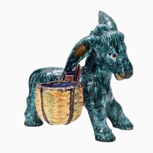 Hand-Painted Earthenware Donkey Table Salt Cellar from Deruta, Italy, 1983