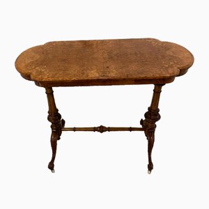 Antiker viktorianischer freistehender Tisch aus Nusswurzelholz mit Intarsien