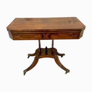 Antique Regency Rosewood & Brass Inlaid Card Table