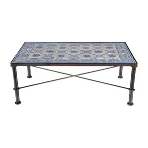 Coffee Table with 18th Century Portuguese Tile Mosaic and Iron Structure