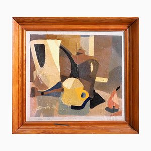 Kubistisches Gemälde, 20. Jh., Öl auf Karton, Gerahmt