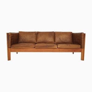 Divano 2343 in pelle color cognac di Børge Mogensen per Fredericia, Danimarca, anni '60