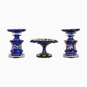 Enamelled Bohemian Crystal Bottle and Cup, Set of 3