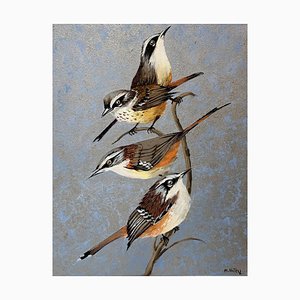 Magdalena Nalecz, Grey Antbird and Slaty Bristlefront, 2021, Acrílico sobre lienzo