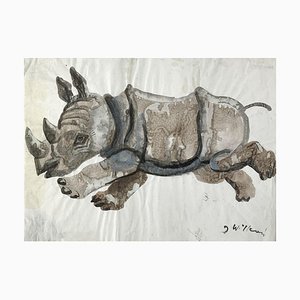 Józef Wilkon, Running Rhino, 2020, Gouache sur Papier