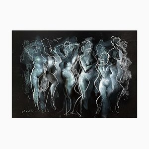 Maciej Woltman, Nude on Black Background (Series), 2022, Mixed Media on Paper