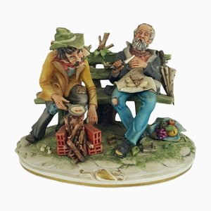 Two Vagabonds Preparing Meal on a Bench CDT 869 Ceramic Figure from Capodimonte
