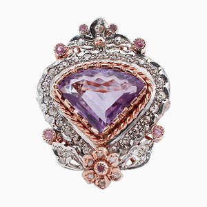 Amethyst Ring aus Roségold und Silber