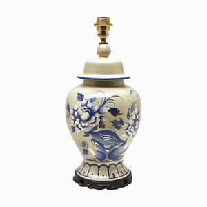 French Ceramic Crackle Table Lamp with Hand Painted Decoration, 1930s