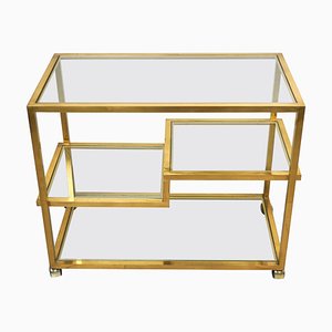 Serving Bar Cart in Brass and Glass, Italy, 1970s