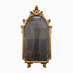 Miroir Louis XV Napolitain Antique en Bois Doré et Carré