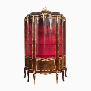 Antique French Napoleon III Showcase in Fine Exotic Woods with Gold Bronze Applications