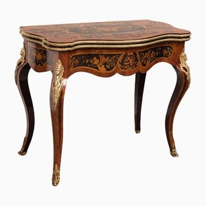 French Napoleon III Gambling Coffee Table in Polychrome Woods with Gold Bronze Applications