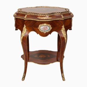 Antique French Napoleon III Table in Prized Exotic Wood with Central Sevres Porcelain Top