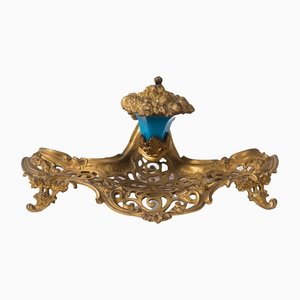 Antique Napoleon III Chandelier in Golden Bronze and Opaline, 19th Century