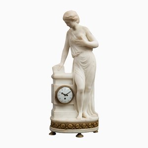 Horloge Napoléon III Antique en Marbre Blanc Statuesque, France