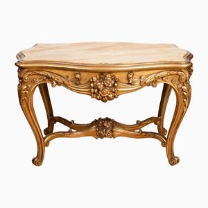 Mesa de centro francesa Napoleón III de madera tallada y dorada
