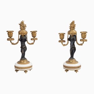 Französische Napoleon III Kerzenhalter aus Bronze & Marmor, 2er Set