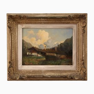 Mountain Landscape Painting, 20th-Century, Oil on Masonite, Framed