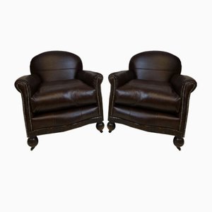 Antique Art Deco Brown Leather Club Chair, 1920s