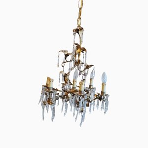 Gilded Iron & Crystal Chandelier