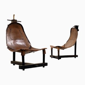 Brazilian Brutalist Leather Chairs, Set of 2