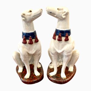 Large Antique Victorian Continental Greyhound Figurines, Set of 2