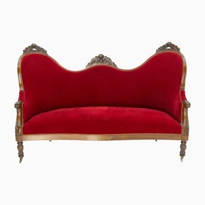19th Century French Louis Philippe Walnut Red Banquette or Sofa