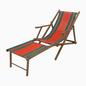 French Beech & Fabric Folding Deck Chair