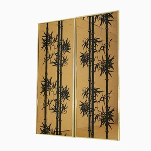Smoked Mirror Panels with Bamboo Decor, France, 1970, Set of 2