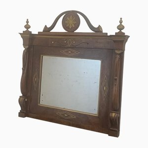 Miroir Genovese avec Incrustations en Noyer et Petites Parties en Laiton