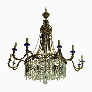 Large Antique Regency Style Chandelier in Gilt Bronze and Cut Glass