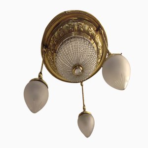 Czech Brass and Crystals Ceiling Lamp, 1900s