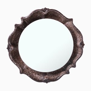 Specchio da parete vintage in ceramica con luce, anni '60