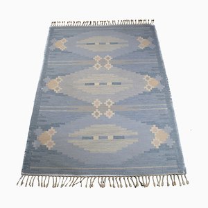 Blue Swedish Rölakan Carpet by Ingegerd Silow, 1950s