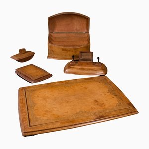Vintage English Leather Writing Desk Set from Asprey of London, Set of 5