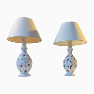 White Ceramic Table Lamps by Hans Rudolf Petersen, 1940s, Set of 2