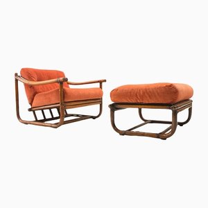 Mid-Century Italian Lounge Chairs and Ottomane in Bamboo, 1960s, Set of 3
