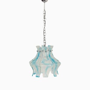 Lámpara colgante de cristal de Murano azul de Mazzega, años 70