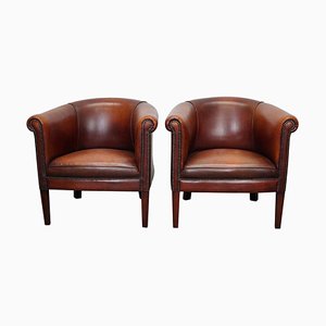 Vintage Dutch Club Chairs in Cognac Leather, Set of 2