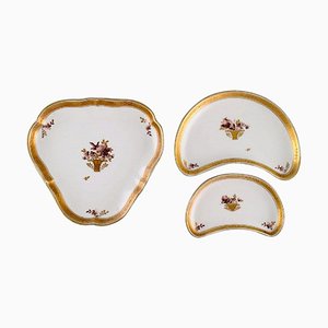 Plats Panier Doré en Porcelaine de Royal Copenhagen, Set de 3