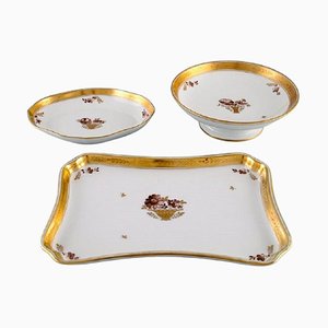 Platos de servicio dorados de porcelana de Royal Copenhagen. Juego de 3