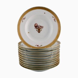 Gold Deep Plates in Porcelain from Royal Copenhagen, Set of 12