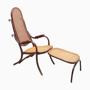 19th Century Folding Lounge Chair by Thonet with Footstool, Set of 2