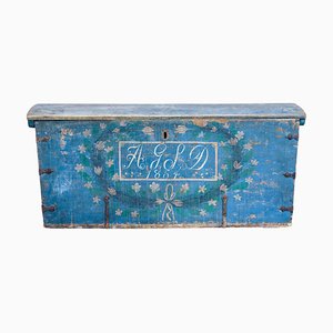 Antique Swedish Hand-Painted Dome Top Trunk