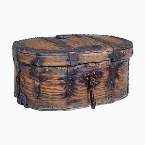 Antique Scandinavian Baroque Iron Bound Box in Oak