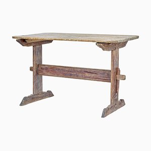 Antique Swedish Rustic Painted Trestle Table