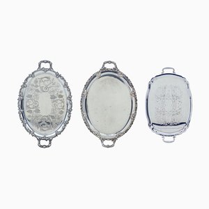 Plateaux Ornés en Plaqué Argent, Set de 3