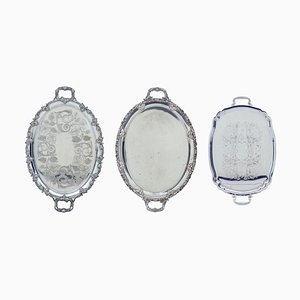 Silver Plate Ornate Trays, Set of 3