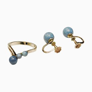 Schwedischer Vintage Silberring und Ohrringe aus blauem Stein, 1980er, 3er Set